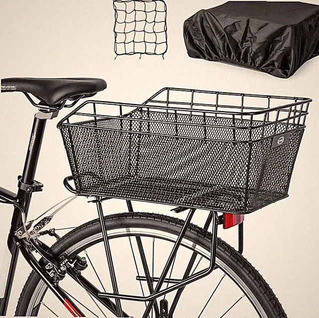 Rear Bike Basket - Large Bicycle Rear Basket with Cargo Net and Waterproof Cover
